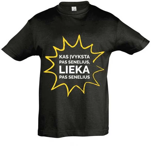 Vaikiški marškinėliai "Kas vyksta pas senelius - lieka pas senelius"