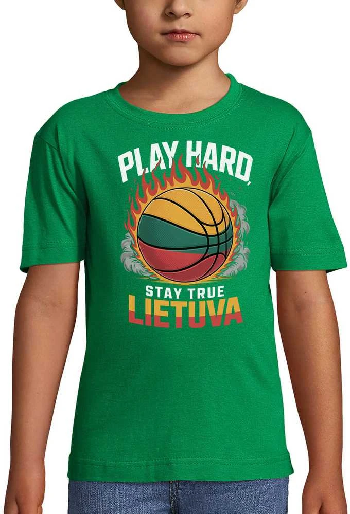 Vaikiški marškinėliai "Lietuva: play hard, stay true"