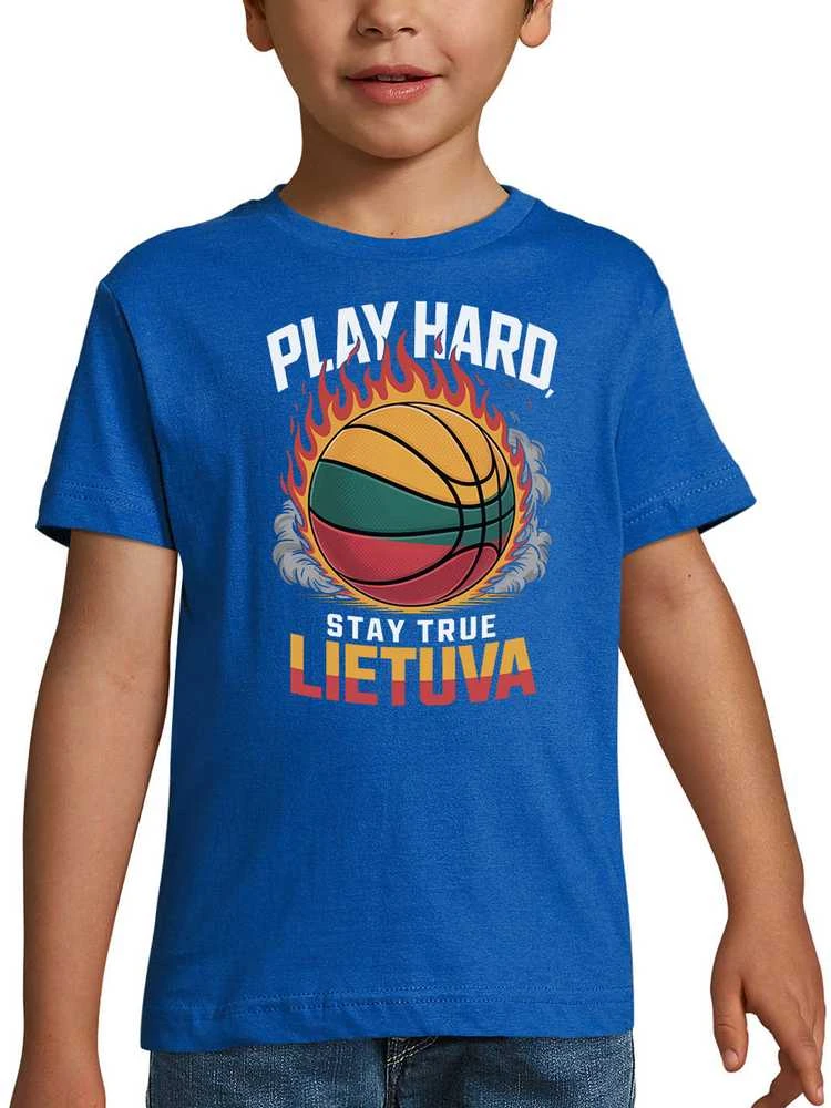 Vaikiški marškinėliai "Lietuva: play hard, stay true"