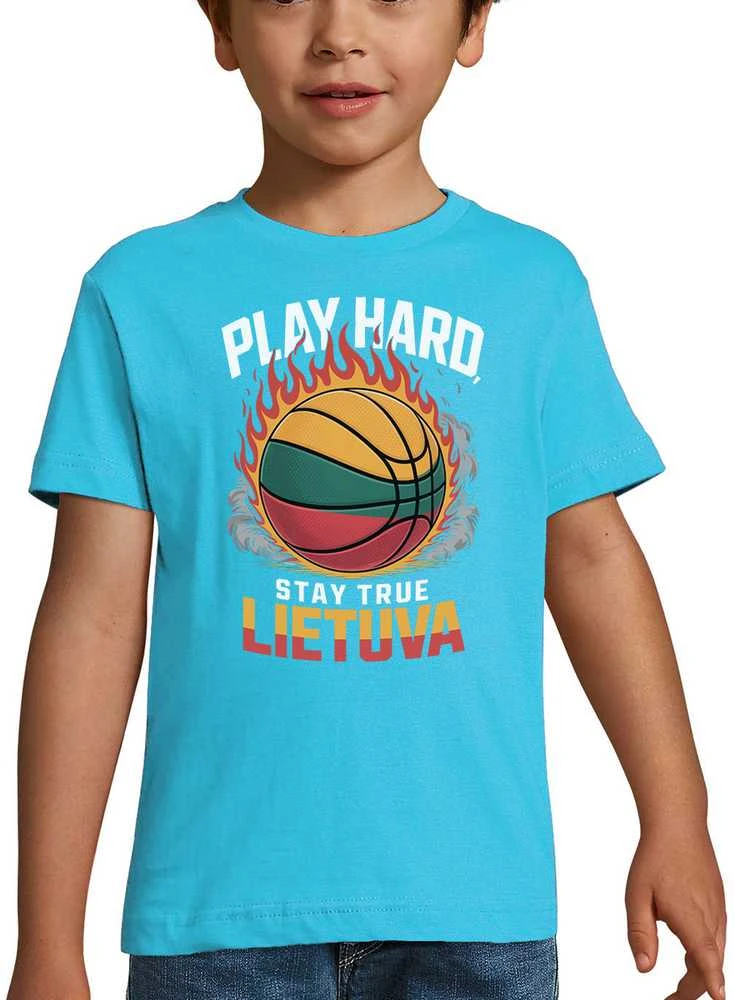 Vaikiški marškinėliai "Lietuva: play hard, stay true"