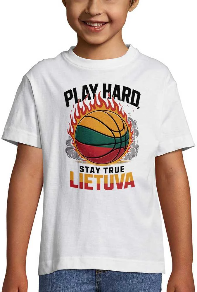 Vaikiški marškinėliai "Lietuva: play hard, stay true"