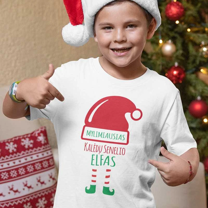 Vaikiški marškinėliai "Mylimiausias Kalėdų senelio elfas"