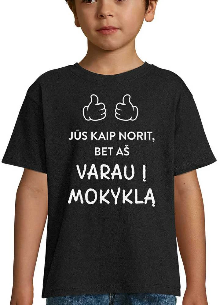 Vaikiški marškinėliai "Varau į mokyklą"