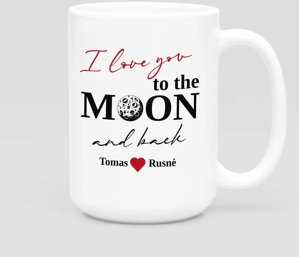XL puodelis "To the moon and back" su Jūsų pasirinktais vardais (450ml)