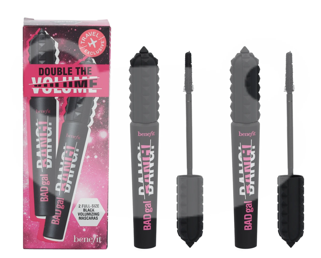 Benefit Duo Set: Badgal Bang! Volumizing Blakstienų tušas apimties suteikiantis blakstienų tušas, atspalvis: 1 Intense Pitch Juodas, 2 x 8,5g