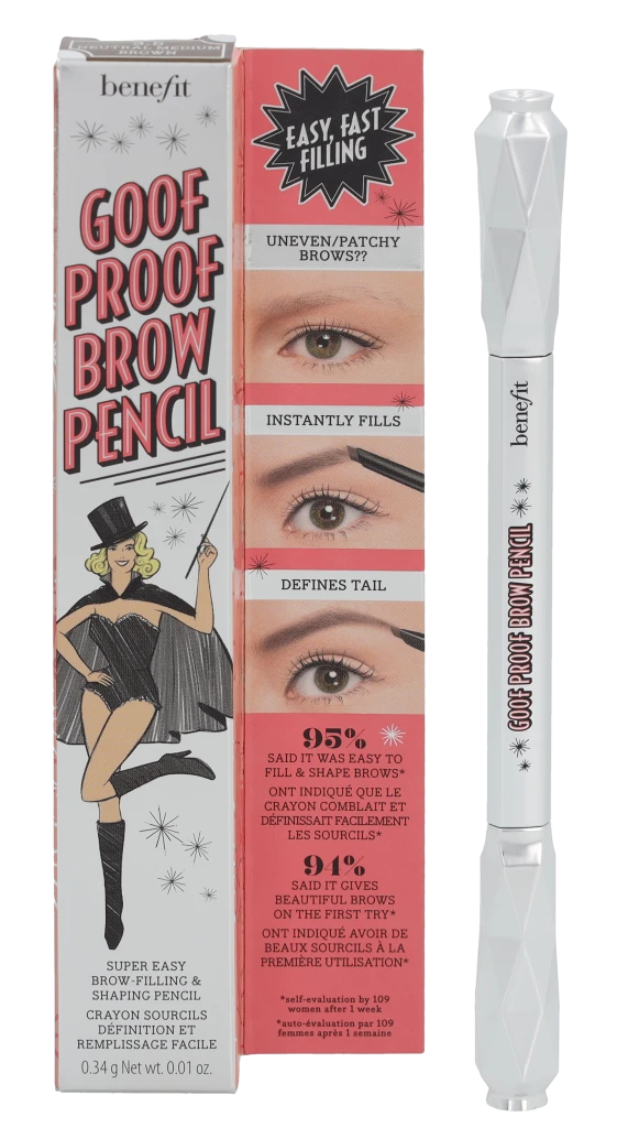 Benefit Goof Proof Eyebrow Pieštukas antakių pieštukas, atspalvis: 3.5 Neutral Medium Brown, 0,34 g