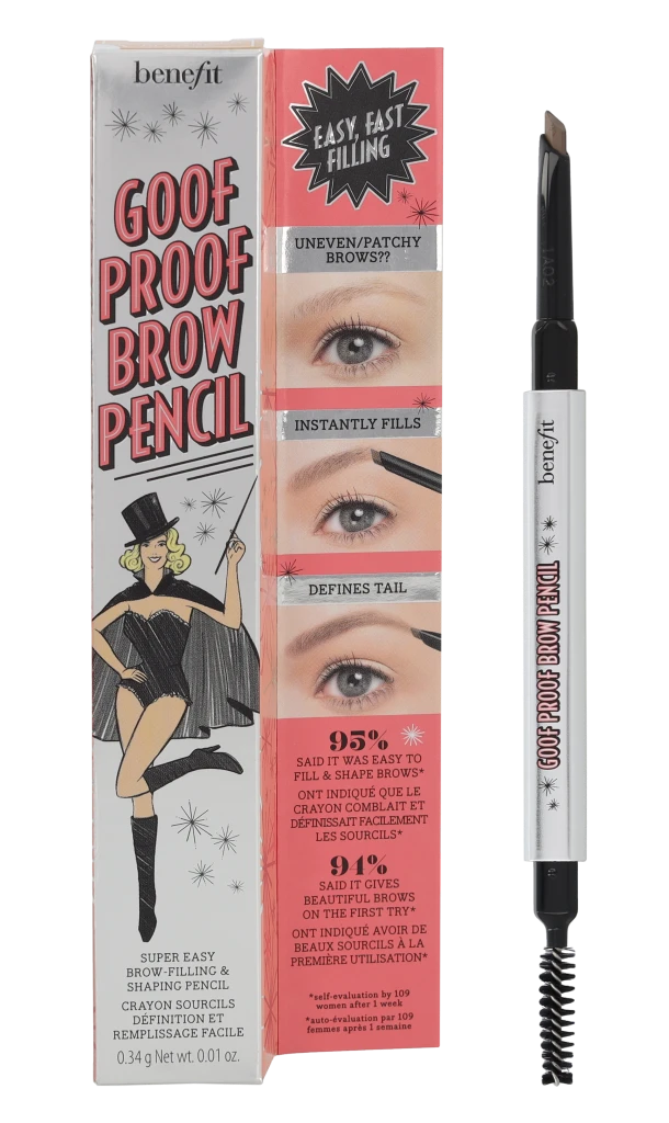 Benefit Goof Proof Brow Shaping Pieštukas antakių pieštukas, atspalvis: 02 Warm Golden Skirtas šviesiems plaukams, 0.34 g