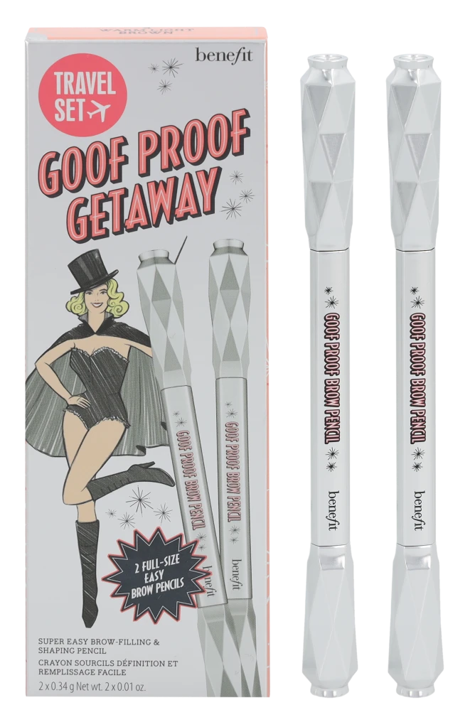 Benefit Goof Proof Getaway Duo Travel Set antakių pieštukų rinkinys moterims, atspalvis: 3 Warm šviesiai rudas, 2 x 0,34 g