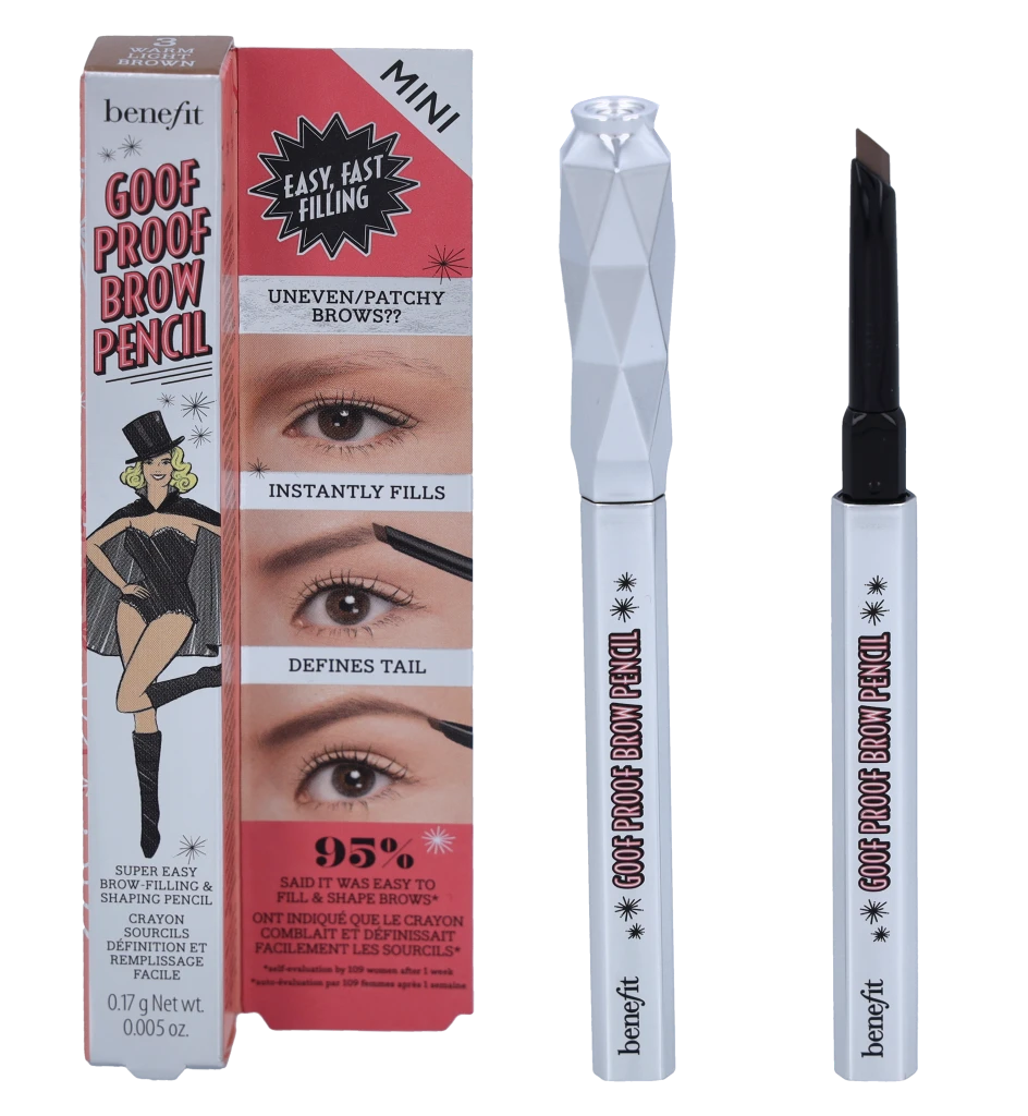 Benefit Goof Proof Mini Brow Shaping Pieštukas antakių pieštukas, atspalvis: 03 Warm šviesiai rudas, 0.17 g