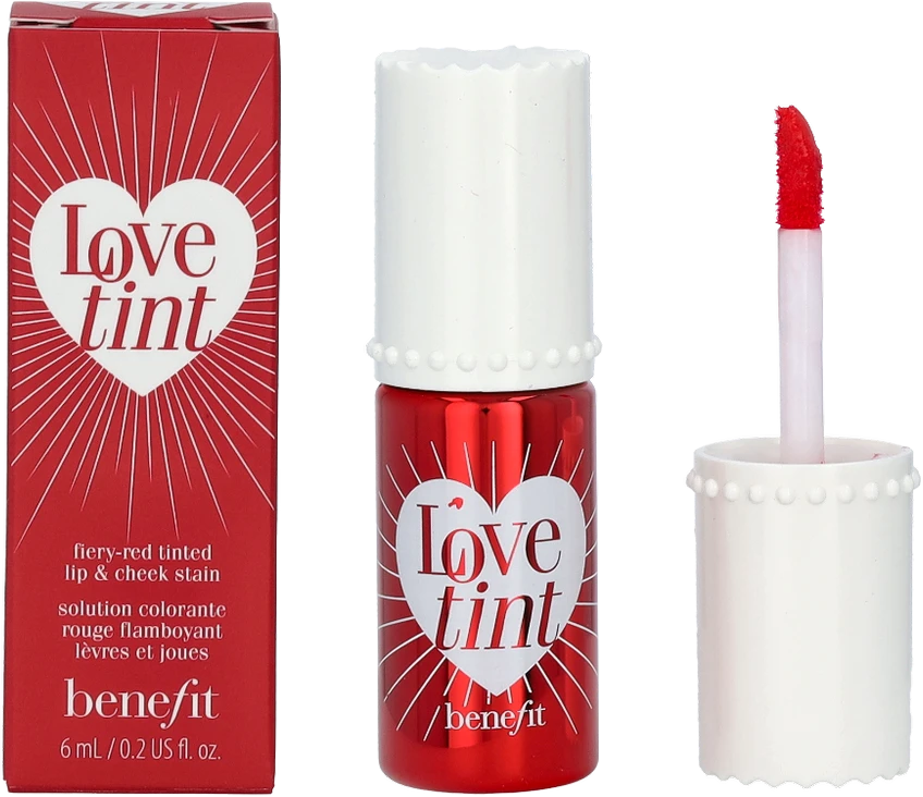 Benefit Lovetint Fiery-Raudona Tinted Lip & Cheek Stain lūpų ir skruostų dažai, 6 ml
