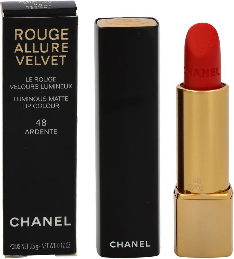 Chanel Rouge Allure Velvet švytintys matiniai lūpų dažai, 3,5 g, spalva: 48 - ARDENTE