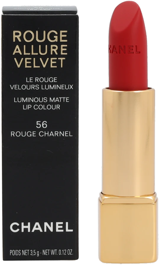 Chanel Rouge Allure Velvet švytintys matiniai lūpų dažai, 3,5 g, spalva: 56 - ROUGE CHARNEL