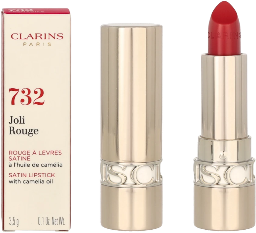 Clarins Joli Rouge Satin lūpų dažai #732 Grenadine/Su kamelijų aliejumi, 3,5 g
