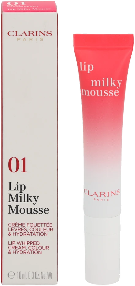 Clarins Lip Milky Mousse Satin Finish Lūpų balzamas 01 Milky Strawberry, 10 ml