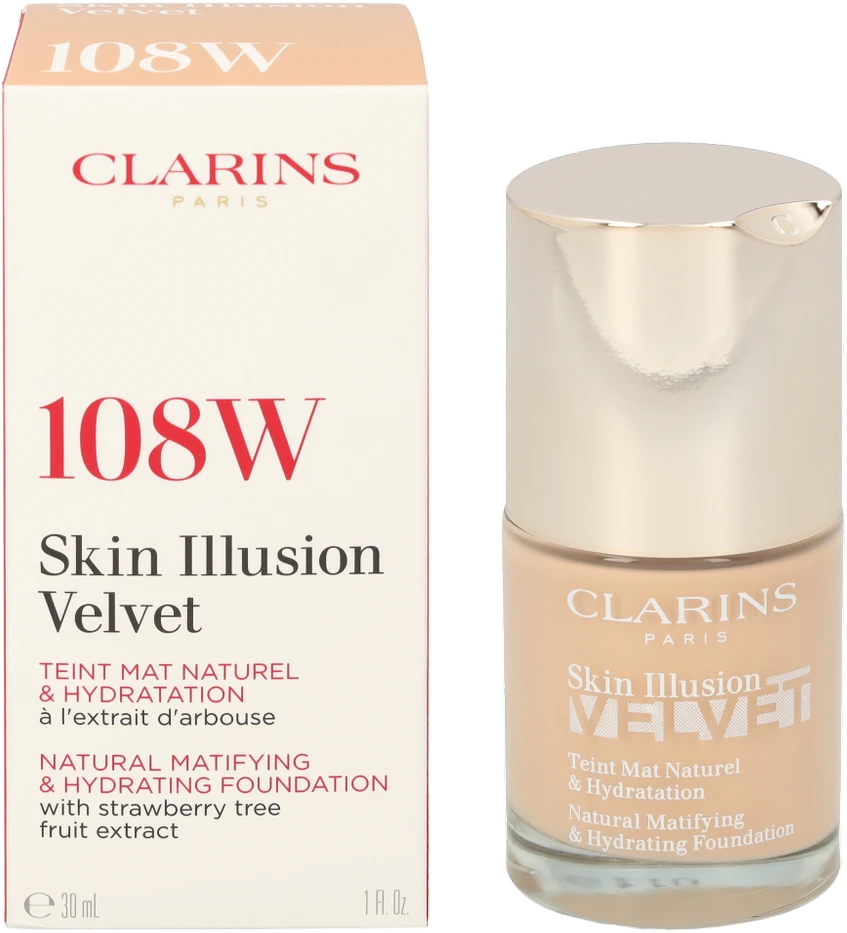 „Clarins Skin Illusion Velvet Matte Natural Finish“ skystas makiažo pagrindas, 108W smėlio spalvos, 30 ml