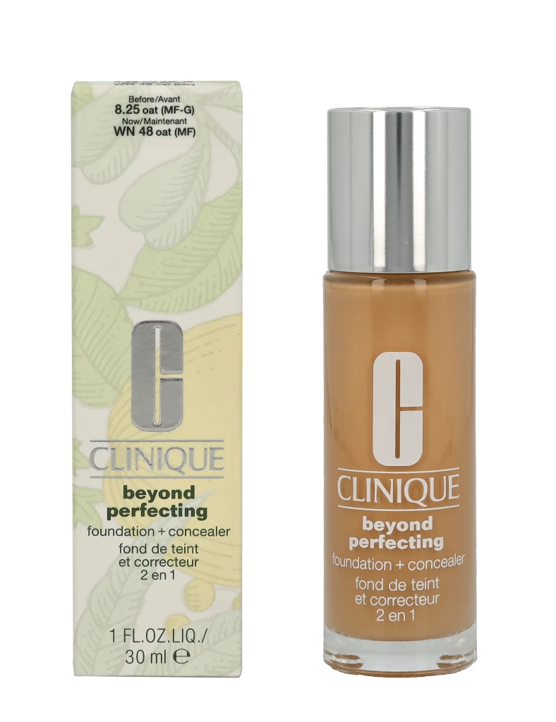 „Clinique Beyond Perfecting Paraben-Free Matte Finish“ skystas makiažo pagrindas ir kaukė 2-in-1, 48 avižų, 30 ml