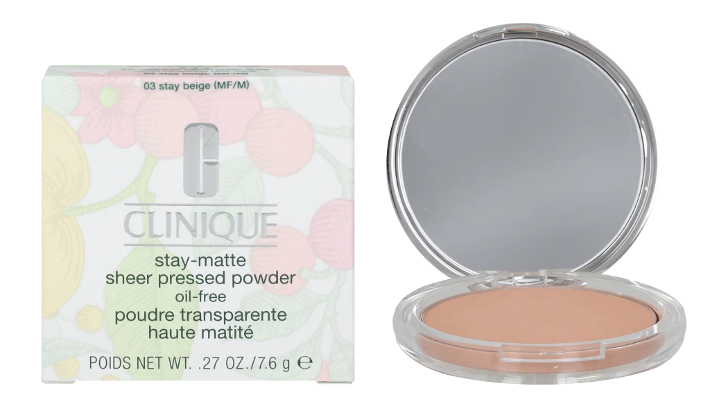 Clinique Stay Matte Sheer Pressed Powder kompaktinė pudra, atspalvis: 03 Stay rusvai gelsvas, 7.6 g