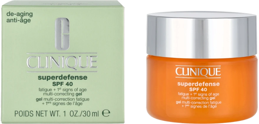 Clinique Superdefense Broad Spectrum SPF 40 Fatigue + First Signs Of Age Multi-correcting Gel jauninamasis veido kremas-gelis, 30 ml
