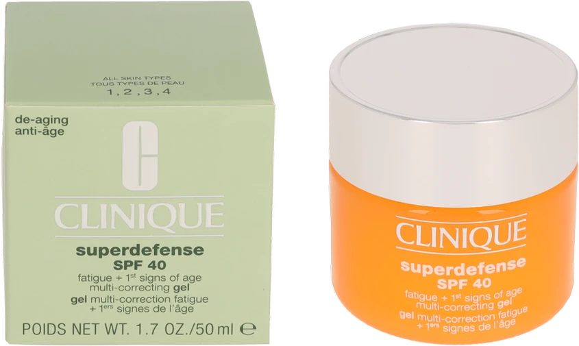 Clinique Superdefense Broad Spectrum SPF 40 Fatigue + First Signs Of Age Multi-correcting Gel jauninamasis veido kremas-gelis, 50 ml