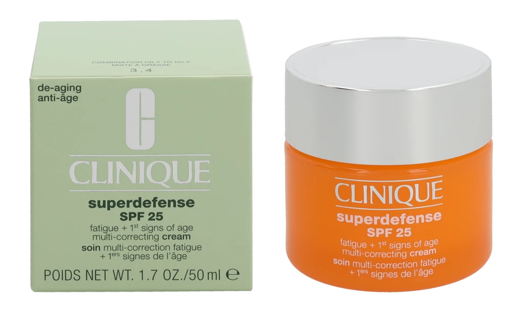 Clinique Superdefense Broad Spectrum SPF 25 Fatigue + First Signs Of Age Multi-correcting Kreminis jauninamasis veido kremas riebiai ir mišriai odai, 50 ml