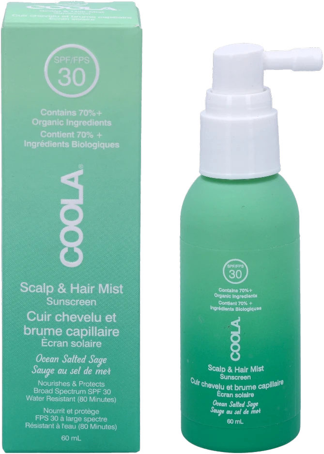 "Coola" galvos odos ir plaukų migla, organinis apsauginis kremas nuo saulės Spf30 60ml