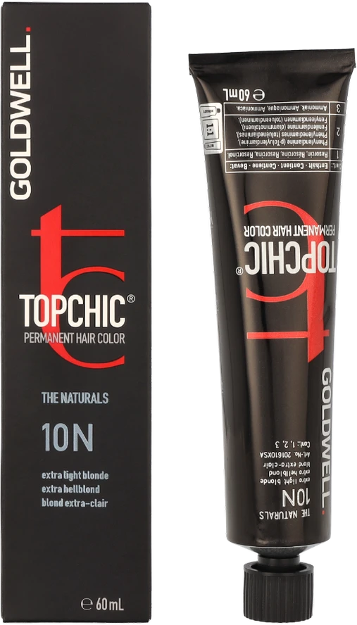 Goldwell Topchic 10N plaukų dažų pakuotė ir tūbelė