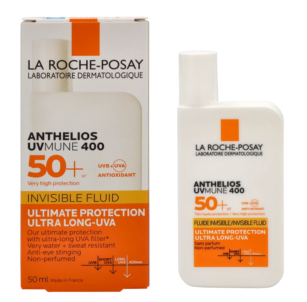 La Roche-Posay Anthelios UVMUNE 400 Invisible Fluid SPF 50+ apsauginis kremas nuo saulės jautriai odai, 50 ml