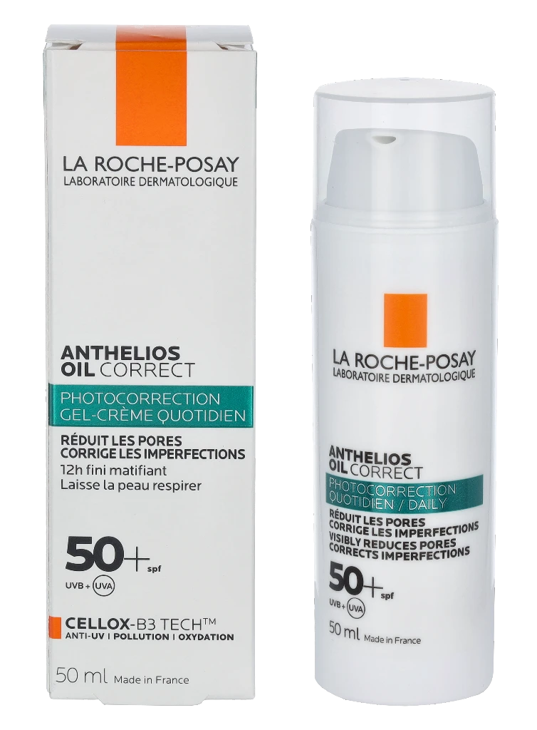La Roche-Posay Anthelios Oil Correct SPF 50+ veido kremas nuo saulės riebiai odai, 50 ml