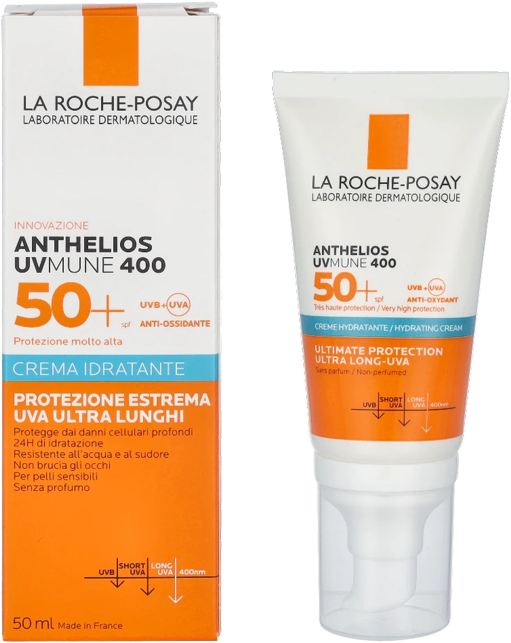 La Roche-Posay Anthelios UVMune 400 Hydrating Kreminis Face SPF 50+ apsauginis kremas nuo saulės jautriai veido odai, 50 ml