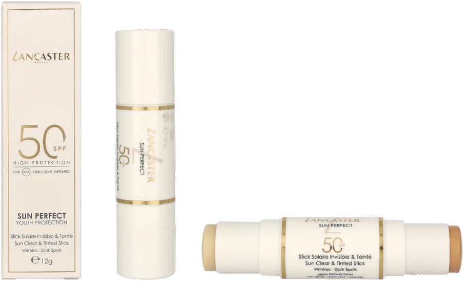 Lancaster Sun Perfect Sun Clear and Tinted Stick SPF 50 pieštukinė apsaugos nuo saulės priemonė, 12 g