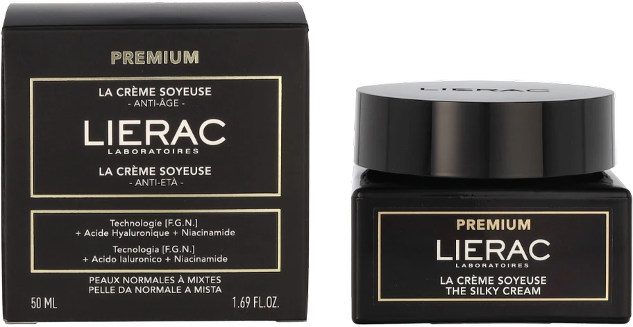 Lierac Premium Silky Anti-Ageing Kreminis šilko konsistencijos senėjimą lėtinančio poveikio veido kremas, 50 ml