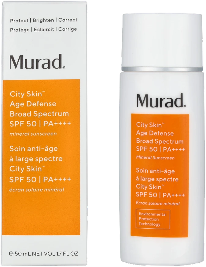 Murad Skincare Murad City Skin Age Defense Broad Spectrum SPF 50 PA++++ koreguojantis apsauginis veido kremas nuo saulės, 50 ml