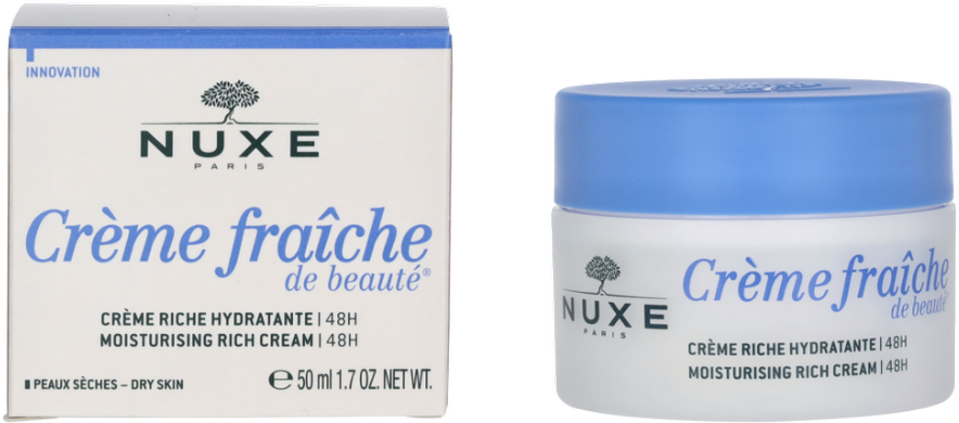 NUXE 48 val. drėkinantis tirštos konsistencijos kremas sausai odai „Crème Fraîche® de Beauté 48H Moisturizing Rich cream for dry skin“, 50 ml