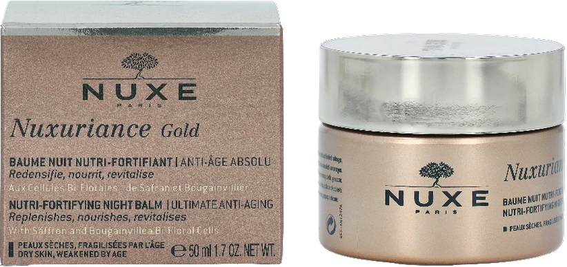Nuxe Maitinamasis-stiprinamasis maksimaliai nuo senėjimo saugantis naktinis balzamas „Nuxuriance® Gold Nutri-fortifying night balm ultimate anti-aging“, 50 ml