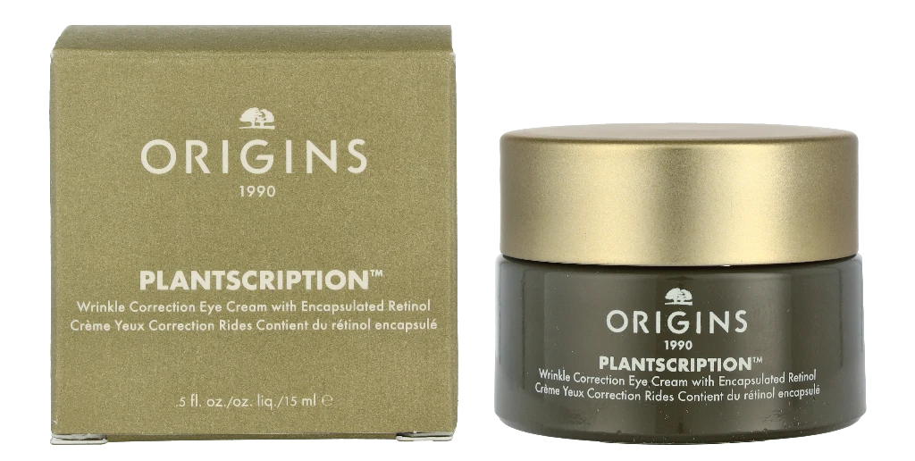 Origins Plantscription Wrinkle Correction Paakių kremas With Encapsulated Retinol drėkinamasis ir glotninamasis paakių kremas su retinoliu, 15 ml