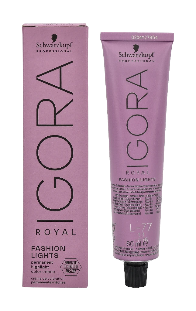 Schwarzkopf Igora Royal L-77 dažų pakuotė ir tūbelė