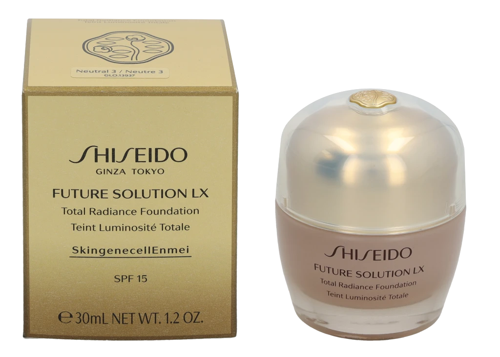 Shiseido Future Solution LX Total Radiance Foundation jauninamasis makiažo pagrindas SPF 15, atspalvis: Neutral 3, 30 ml
