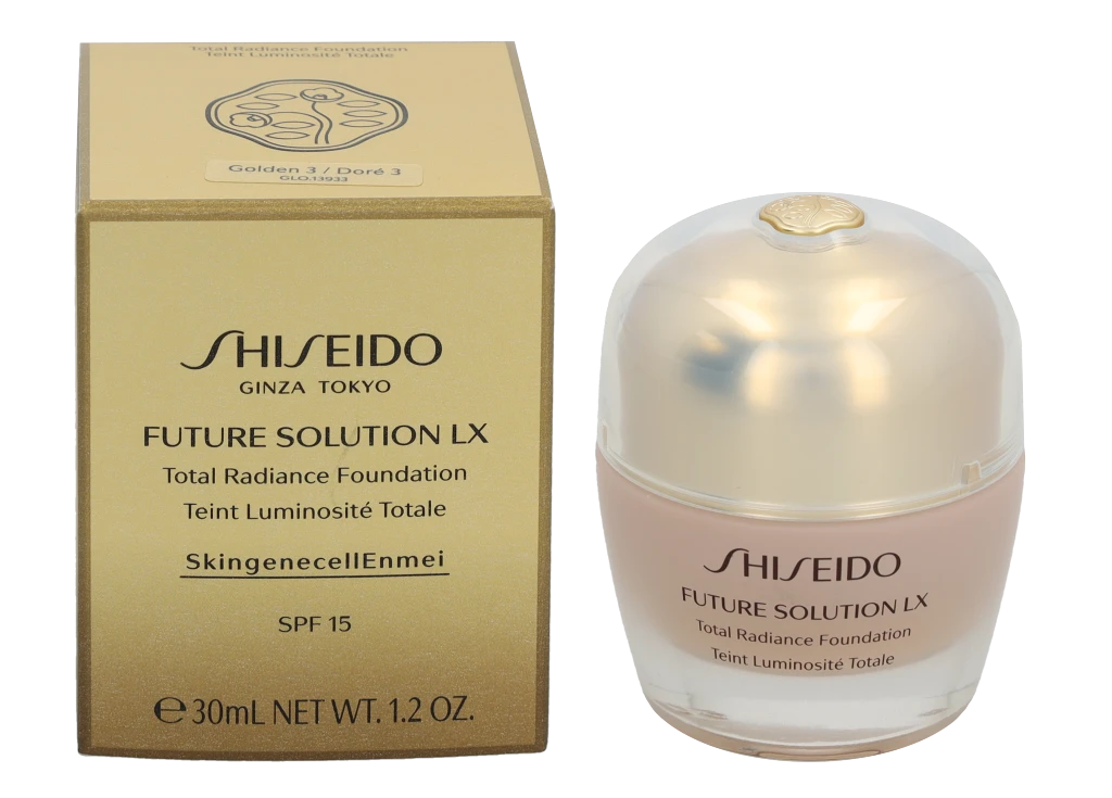 „Shiseido Future Solution LX Radiant Finish Kreminis“ makiažo pagrindas „03 Golden SPF 15“, 30 ml