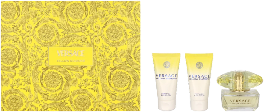 Versace Geltona Diamond rinkinys moterims (EDT, 50 ml + kūno losjonas, 50 ml + dušo želė, 50 ml)