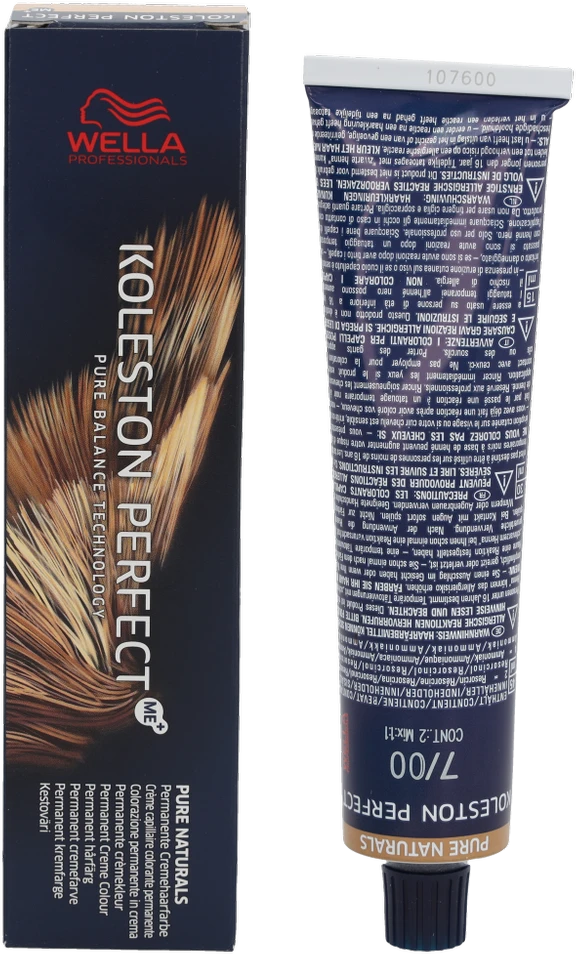 Wella Koleston Perfect 7-00 plaukų dažų tūbelė ir dėžutė
