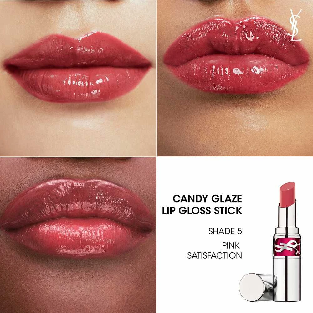 Yves Saint Laurent Candy Glaze Lip Gloss Stick Lūpų balzamas ir blizgis viename, 3.2 g | spalva: 5 Pink Satisfaction
