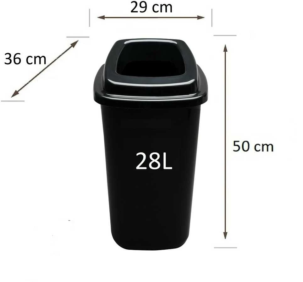 28L juoda plastikinė šiukšlių dėžė su juodu atviru dangčiu