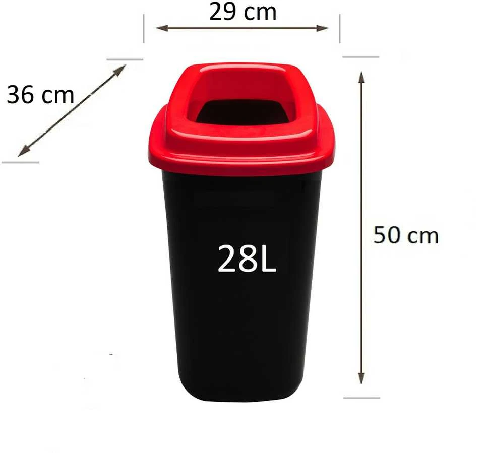 28L juoda plastikinė šiukšlių dėžė su raudonu atviru dangčiu
