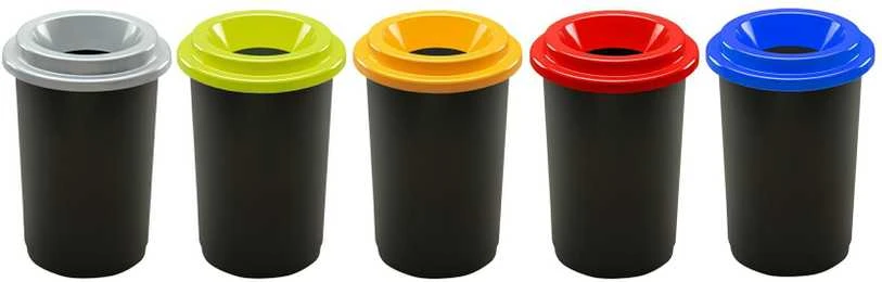 50L juoda plastikinė šiukšlių dėžė su geltonu atviru dangčiu