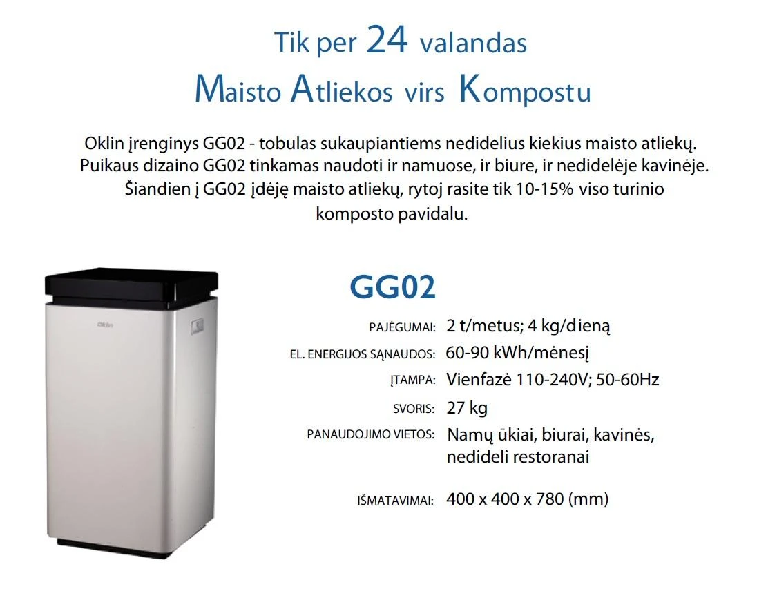 Maisto atliekas per 24 valandas kompostu paverčiantis įrenginys