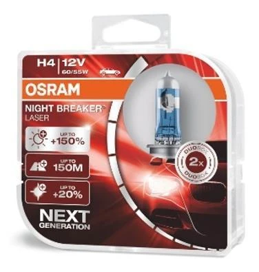 OSRAM Automobilinės lemputės NIGHT BREAKER LASER +150% H4 60/55W 12V P43T 2vnt