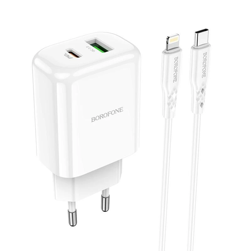 Įkroviklis Borofone BN4 1xUSB, 1xType-C QC 3.0, PD 2.0 20W, baltas