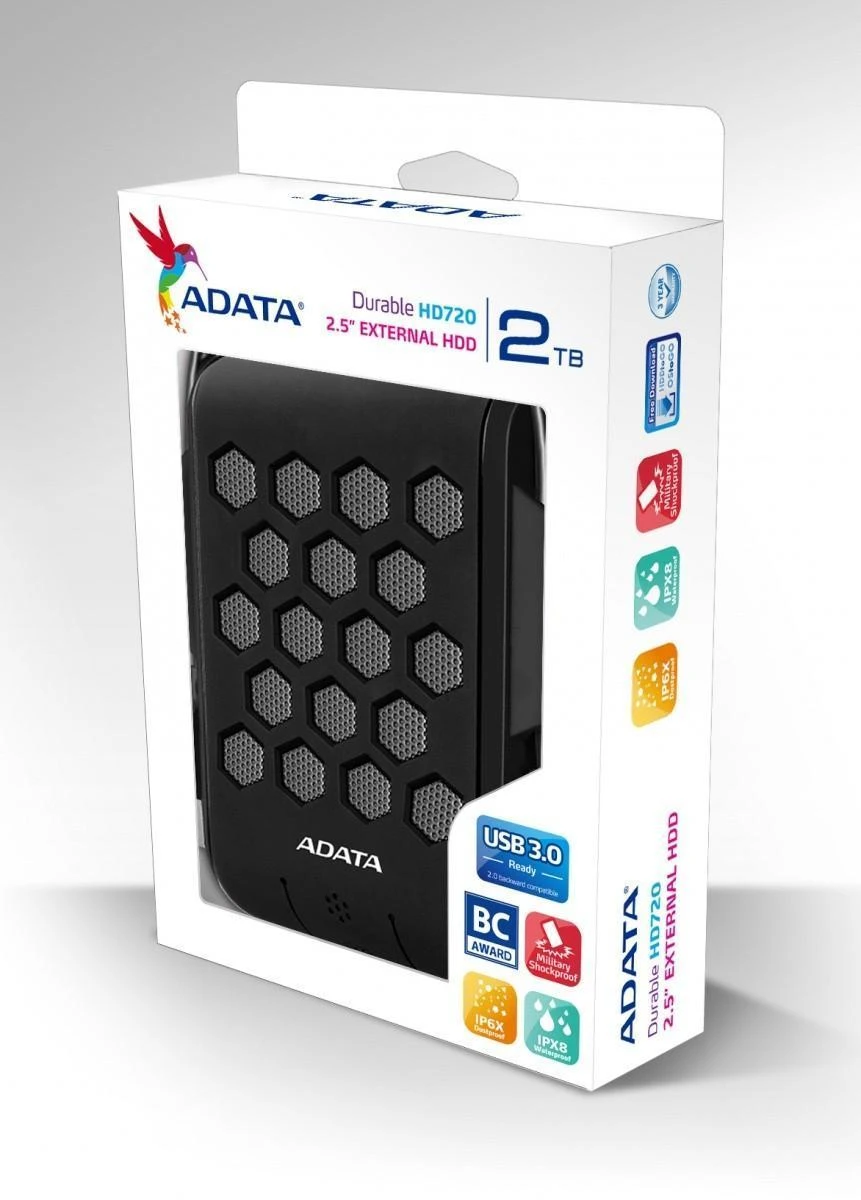 Išorinis kietasis diskas Adata HD720 2TB USB3 Juodas, IP68