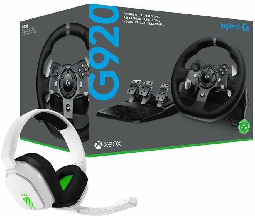 Komplektas: žaidimų vairas Logitech G920 + Ausinės ASTRO A10 Baltas (Skirta XBOX ir PC) 991-000487