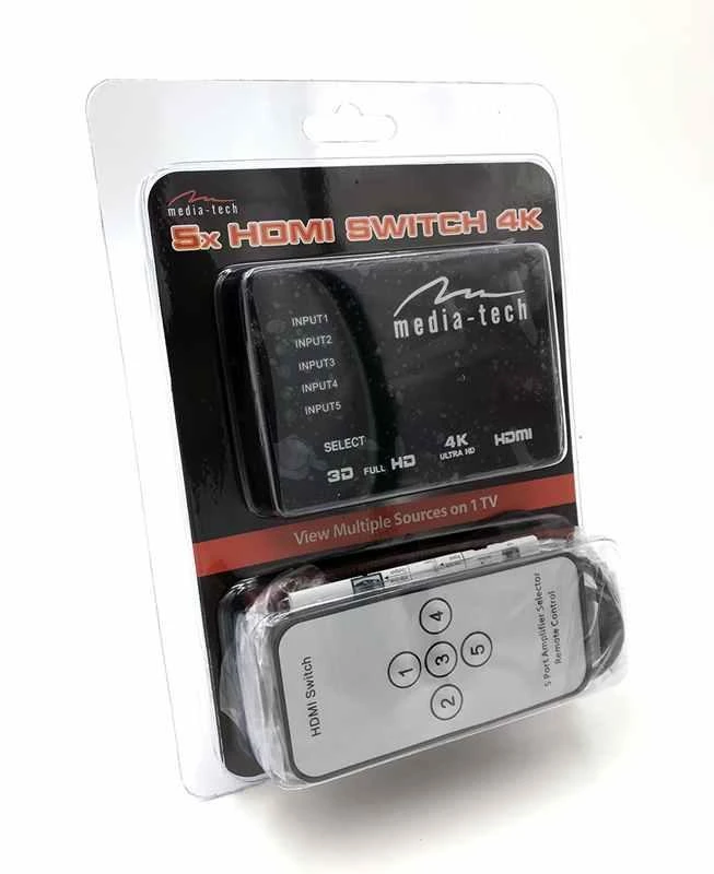 HDMI daliklis Media-Tech 5xHDMI SWITCH 4K MT5207 su distanciniu pultu